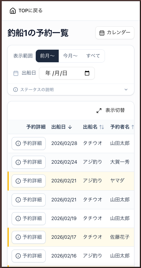 スマホ管理画面